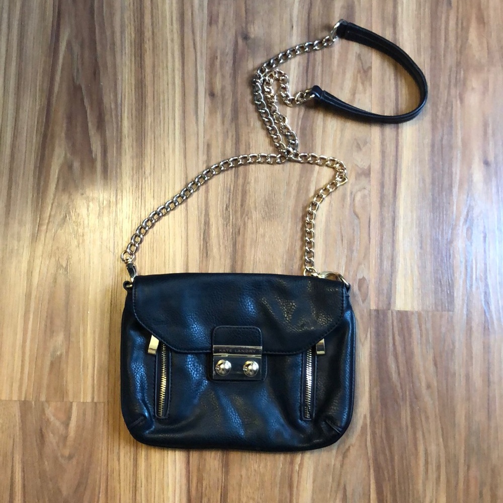 Kate Landry Pebbled Leather Black Crossbody